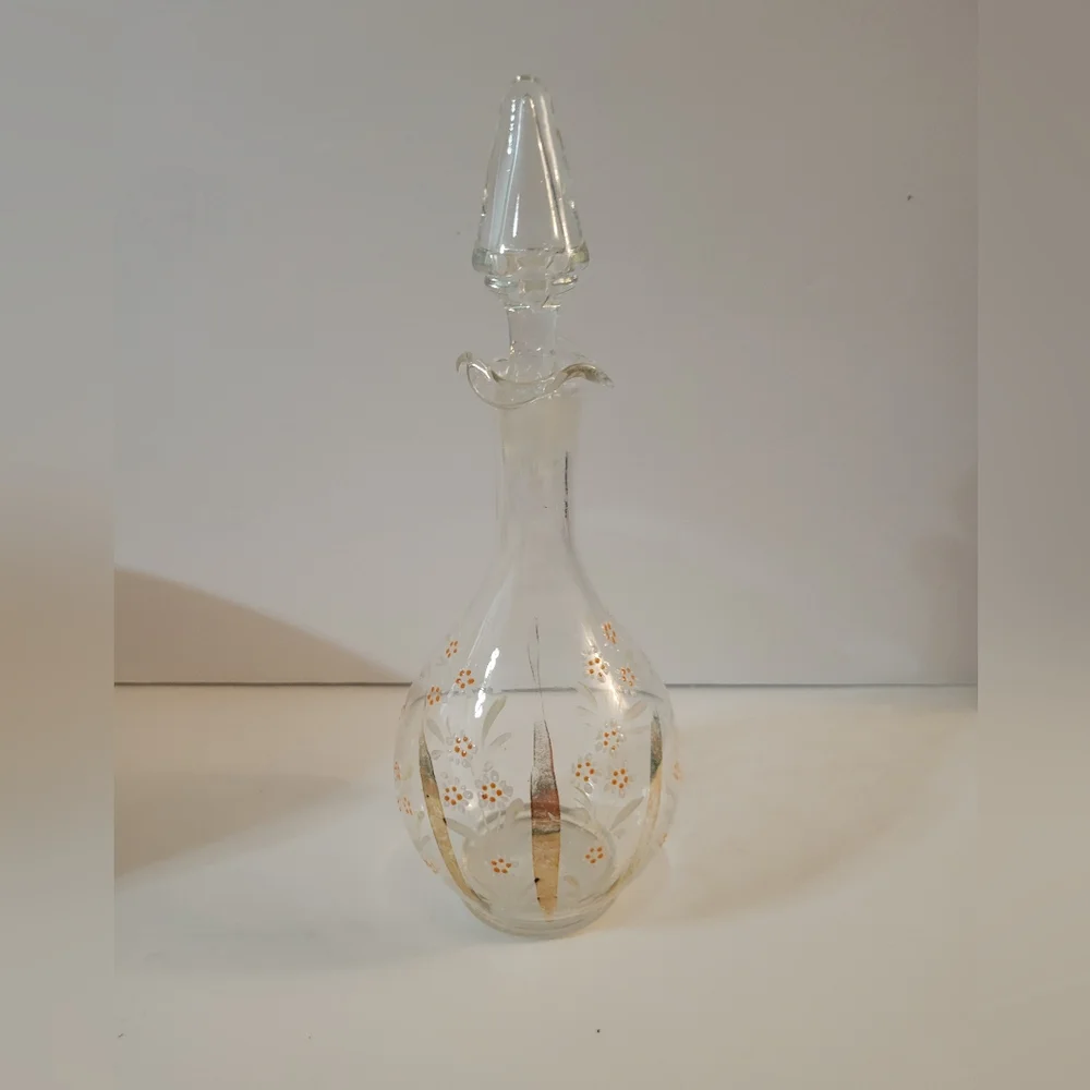 Vintage Enameled Painted Decanter Floral